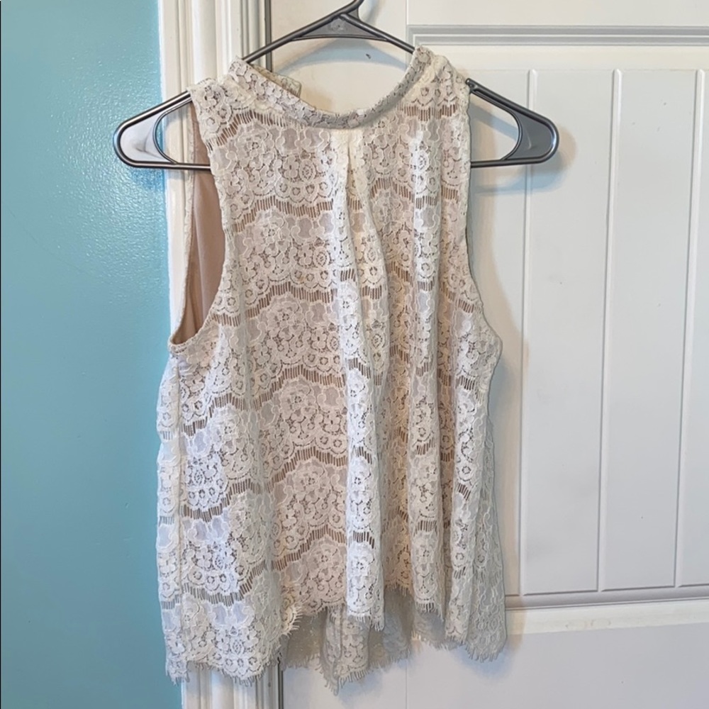 White lace high neck blouse